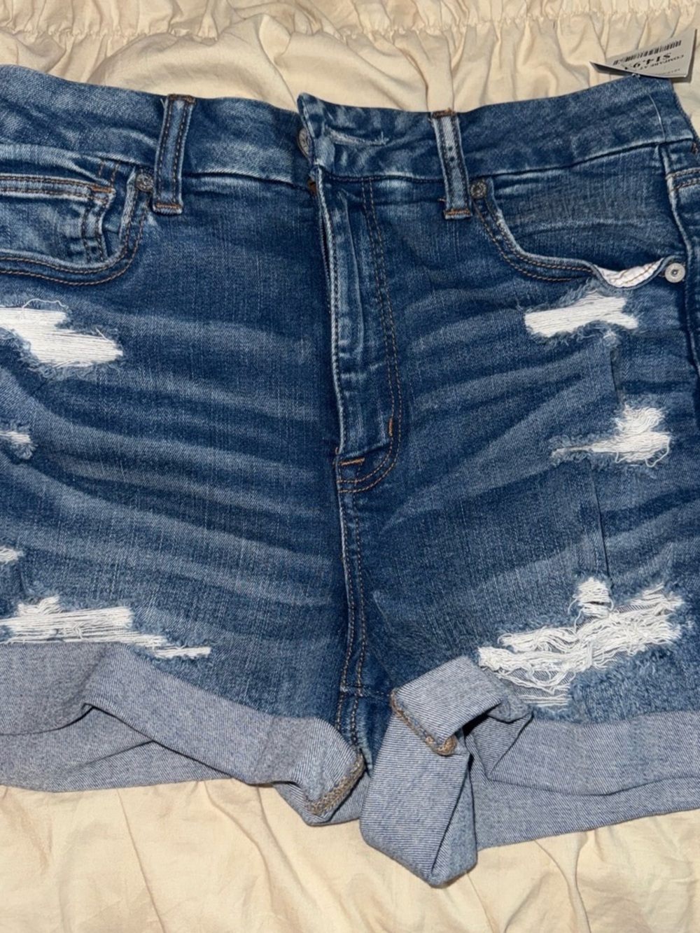 American Eagle Outfitters Distressed Roll-Cuff Denim Shorts - Blue